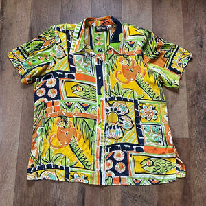 Women's Bob Mackie Button Down Top 1X Yellow Green